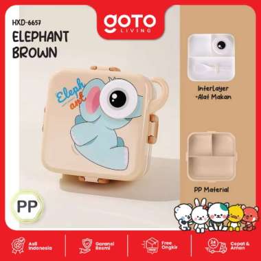 Goto Wawa Lunch Box Stainless Tempat Makan Anak Anti Tumpah Lucu 6657 ELEPHANT BROWN