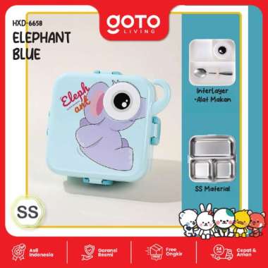 Goto Wawa Lunch Box Stainless Tempat Makan Anak Anti Tumpah Lucu 6658 ELEPHANT BLUE