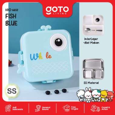 Goto Wawa Lunch Box Stainless Tempat Makan Anak Anti Tumpah Lucu 6652 FISH BLUE