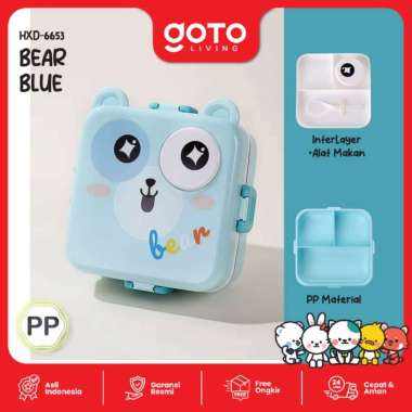 Goto Wawa Lunch Box Stainless Tempat Makan Anak Anti Tumpah Lucu 6653 BEAR BLUE