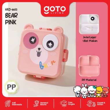 Goto Wawa Lunch Box Stainless Tempat Makan Anak Anti Tumpah Lucu 6653 BEAR PINK