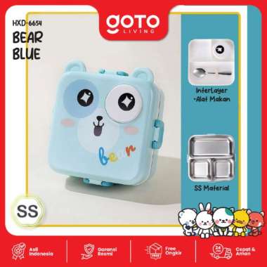 Goto Wawa Lunch Box Stainless Tempat Makan Anak Anti Tumpah Lucu 6654 BEAR BLUE