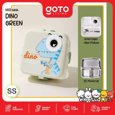 Goto Wawa Lunch Box Stainless Tempat Makan Anak Anti Tumpah Lucu 6656 DINO GREEN