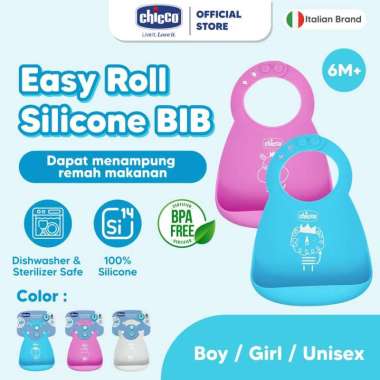 Chicco Weaning Easy Roll Silicone Bib with Crumble Catcher / Celemek Bayi / Celemek Makan Bayi / Cel