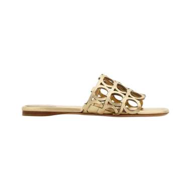 [12.12 Dealcember] Ferragamo Intricate Details Gancini Slide Gold 7.5 Metallics