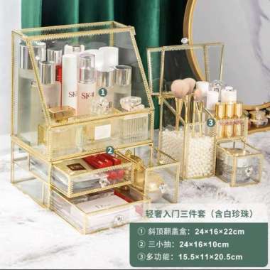 Rak Organizer Kosmetik Serian Gold Nordic 1 set Top + Laci kosmetik - Set 3 item