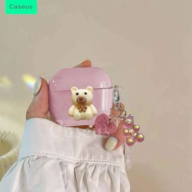 Case Mirror Space 1 2 3 AirPods Pro 1 2 3 Pelindung TWS Earphone Polos Warna Pink Bear Baseus Caseus
