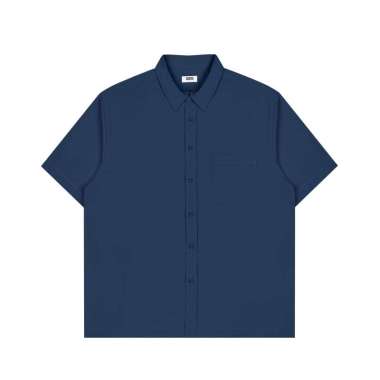 M231 Kemeja Pria Boxy Tekstur Motif Linen Navy 1171C Dewasa-XL