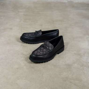 Sepatu COACH BROOK CC MONOGRAM DARK GREY JACQUARD BLACK HEELS LOAFER 100% ORIGINAL 44