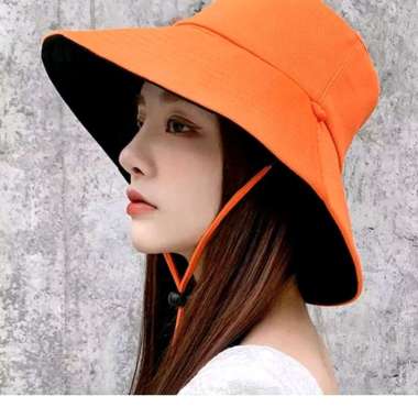D & D Hat Collection Topi Wide Bucket Import Brim Lebar Bolak Balik Orange