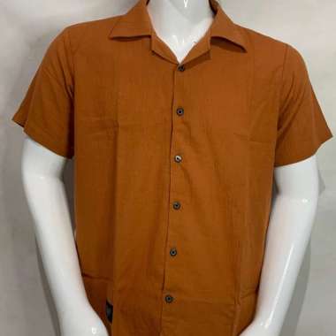 Kemeja Linen Pria Lengan pendek Kombinasi vintage Mocca XL