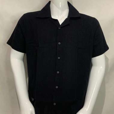 Kemeja Linen Pria Lengan pendek Kombinasi vintage Hitam M