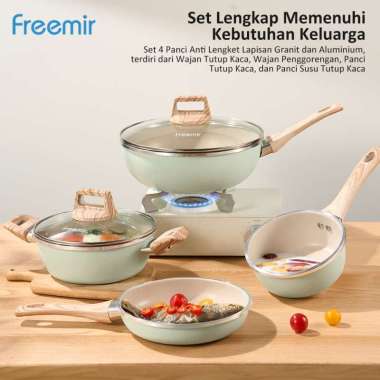 freemir Set 7 Pcs Wajan Pancidengan Tutup Anti Lengket Bahan Marble - Beige