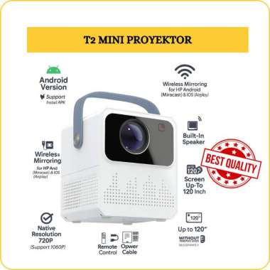 T2 Mini Projector Android - Proyektor Portabel Full HD Untuk Nonton Film di Rumah, Bisa Mirroring HP