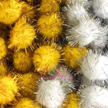 Pompom Bulat Ukuran 3.5 cm Silver Gold Mix