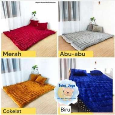Kasur Lantai Bulu Rasfur Tebal Bonus Bantal Kasur Saja (4 orang)