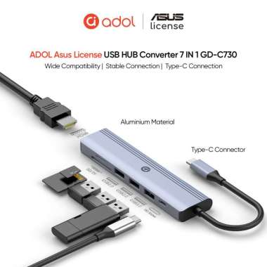 ADOL ASUS License GD-C730 Type C Hub 7in1 Coverter Docking Station untuk Laptop Tablet MacBook Garan