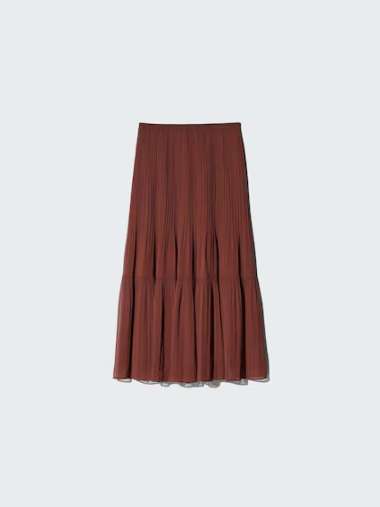 UNIQLO Rok Panel Sifon Chiffon Tiered Skirt wanita BROWN S
