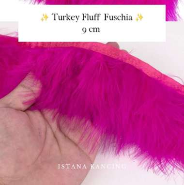 Aplikasi Bulu Lembut Halus Turki Turkey Fluff Feathers 9cm Bordir Renda | Istana Kancing Fuschia 03