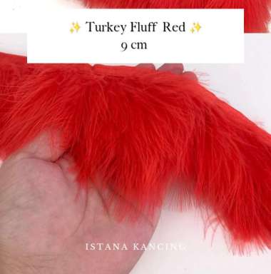 Aplikasi Bulu Lembut Halus Turki Turkey Fluff Feathers 9cm Bordir Renda | Istana Kancing Red 04