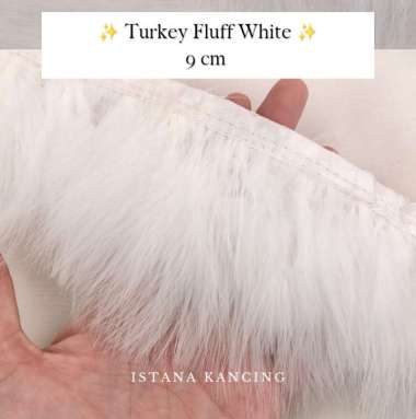 Aplikasi Bulu Lembut Halus Turki Turkey Fluff Feathers 9cm Bordir Renda | Istana Kancing White 18