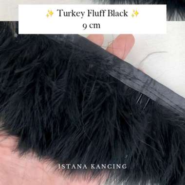 Aplikasi Bulu Lembut Halus Turki Turkey Fluff Feathers 9cm Bordir Renda | Istana Kancing Black 19
