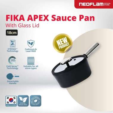 NEOFLAM FIKA APEX Soucepan 18cm Black With Glass Lid – Panci Multifungsi + Tutup Anti lengket & Anti