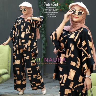 ONE SET WAKA WAKA 2 in 1 PETRA (ATASAN + CELANA ) / SETELAN WAKA WAKA RAYON / SET RAYON HITAM