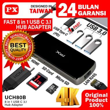 USB Hub Type C 3.1 to HDMI USB LAN Macbook Laptop 8 in 1 PX UCH80B