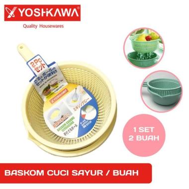 YOSHIKAWA Baskom Plastik Set / Baskom Saringan Sayur 20 baskom gagang Kuning