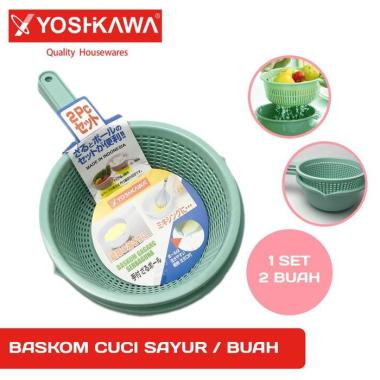 YOSHIKAWA Baskom Plastik Set / Baskom Saringan Sayur 20 baskom gagang Hijau