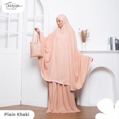 MUKENA TAZBIYA DEWASA PREMIUM JUMBO RENDA PLAIN KHAKI