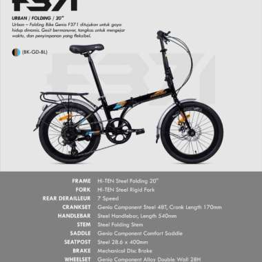 Sepeda Lipat 20 inc Genio F 371 New Discbrake 7 speed velag tinggi alloy