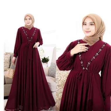 Baju Gamis Wanita Muslim Ansori Dress BO Bahan Kain Ceruty Babydoll Mix Mutiara Gamis Kondangan Mewa