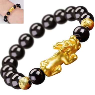 Gelang Pixiu Giok Hitam Natural 14MM Pria Wanita Lucky Charm