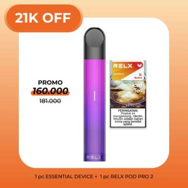 RELX Bundle Essential Neon Purple Device and Pod (Isi 1 Pod) Iced Tea