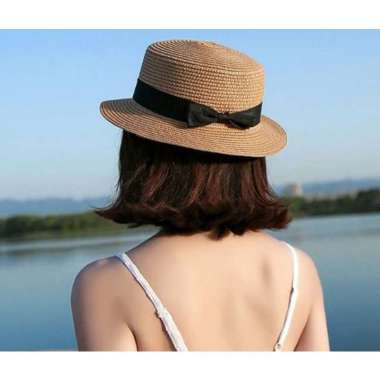 VERISH topi pantai simple anyaman wanita Off white