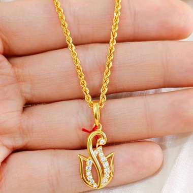 Set Kalung Liontin Bunga Tulip Koleksi Josean Elegant Emas Asli