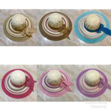 VERISH Topi pantai rajut 3 tone import topi pantai wanita anyam pink