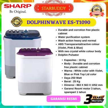 MESIN CUCI SHARP EST 1090 10 KG 2 TABUNG 1090 10KG DOLPHINWAVE