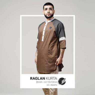 SAMASE RAGLAN KURTA R064P 3/4 Brown Cotton Poplin Baju Koko Pria XL