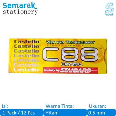 Standard Castello C88 Crystal Pulpen Semi Gel 0.5 - Hitam [1 Pack / 12 Pcs]