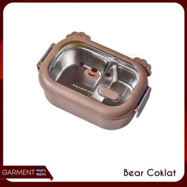 Kotak Makan Stainless Kedap Udara Lucu Bebek Bear Bekal Bento Lunch Box Sealed Sekat Tahan Panas BEA