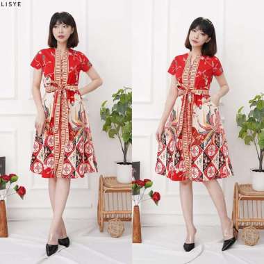Evercloth Lisye Dress Batik Wanita Dress Wanita Batik Couple Dress Pita XL