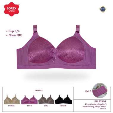 Sorex Bra Tanpa Kawat Busa Sedang Cup B-C 3/4 Kait 3 Nilon BH 33504 Cream 44