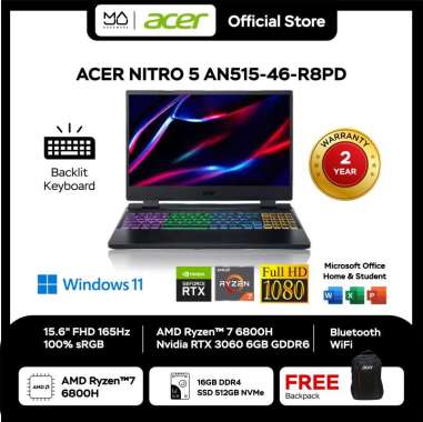 Laptop Acer Nitro 5 AN515-46-R8PD – Black [Ryzen 7 6800H-16GB-SSD 512GB-RTX3060]