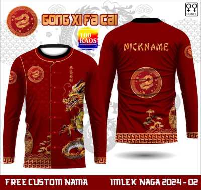 jersey drifit imlek 2024 shio naga lengan panjang pria wanita 02 XXXL MERAH