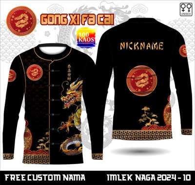 jersey drifit imlek 2024 shio naga lengan panjang pria wanita 02 XXXL HITAM