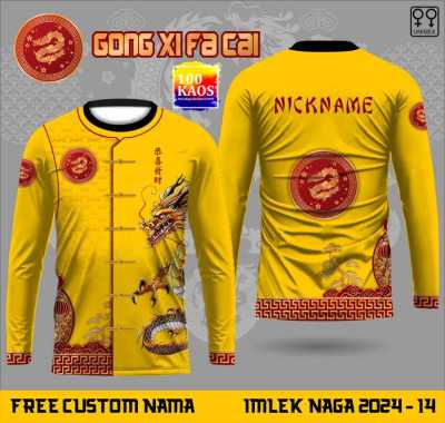 jersey drifit imlek 2024 shio naga lengan panjang pria wanita 02 XXXL KUNING