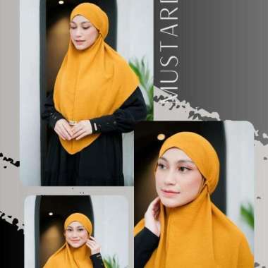 Nuha Khimar Dewasa Size XL Jilbab Syar'i Kerudung Tali Instan Crinkle Airflow by Aisyah Hijab Mustar